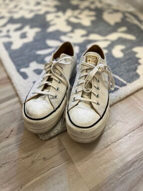 Converse Cream Canvas Platform Low-Top Sneakers